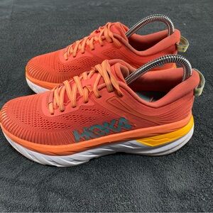 Hoka Women's Coral and Yellow Athletic Shoes